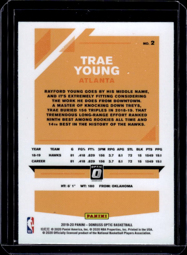 2019-20 Donruss Optic #2 Trae Young