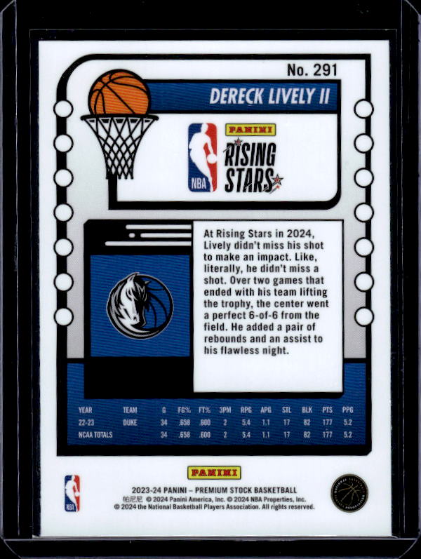 2023-24 Hoops Premium Stock #291 Dereck Lively II