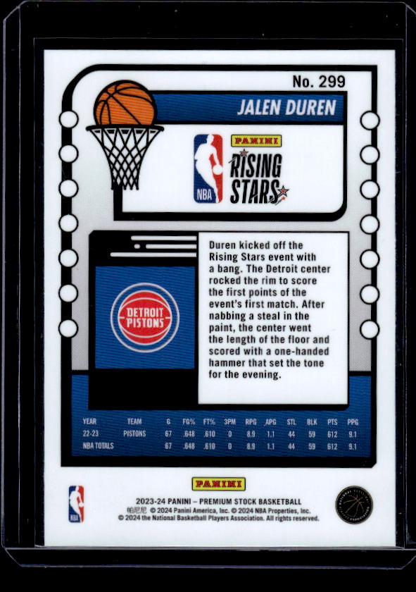 2023-24 Hoops Premium Stock #299 Jalen Duren