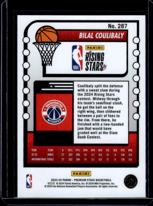 2023-24 Hoops Premium Stock #287 Bilal Coulibaly