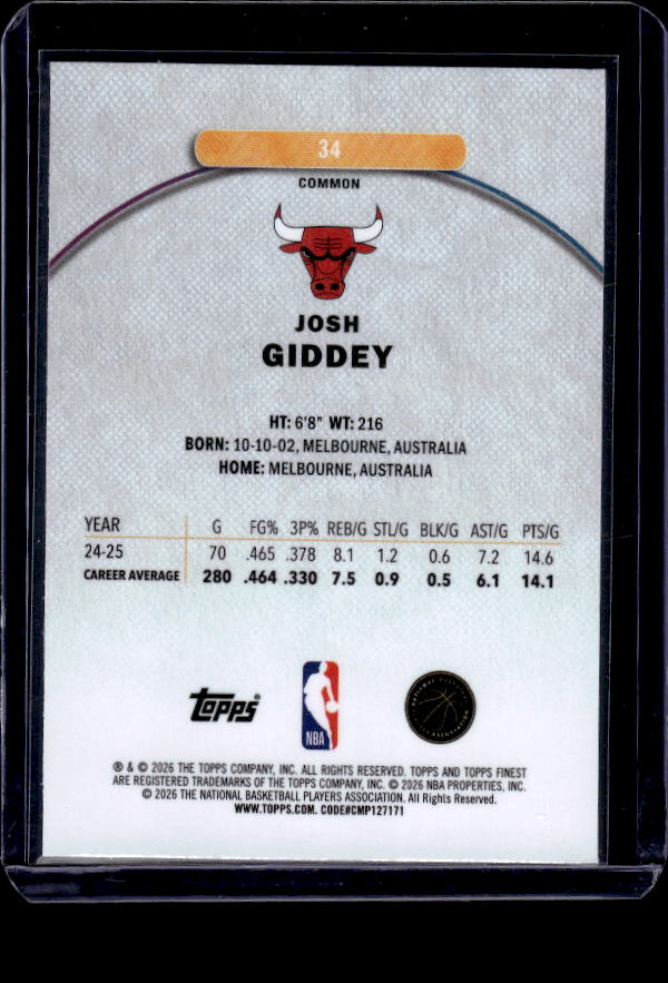 2025-26 Finest #34 Josh Giddey
