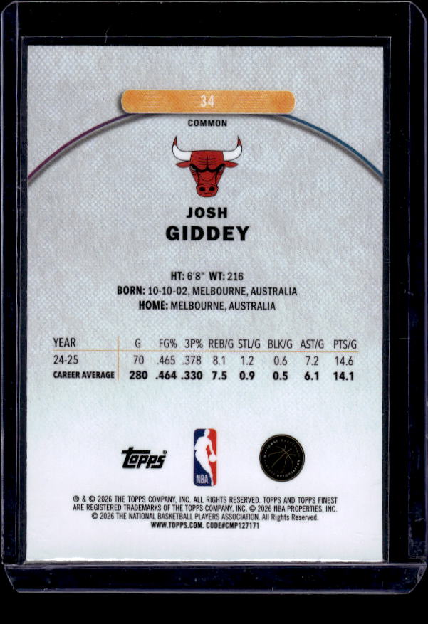 2025-26 Finest #34 Josh Giddey