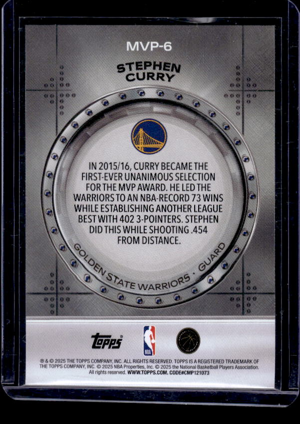 2025-26 Topps #MVP-6 Stephen Curry MVP Vault