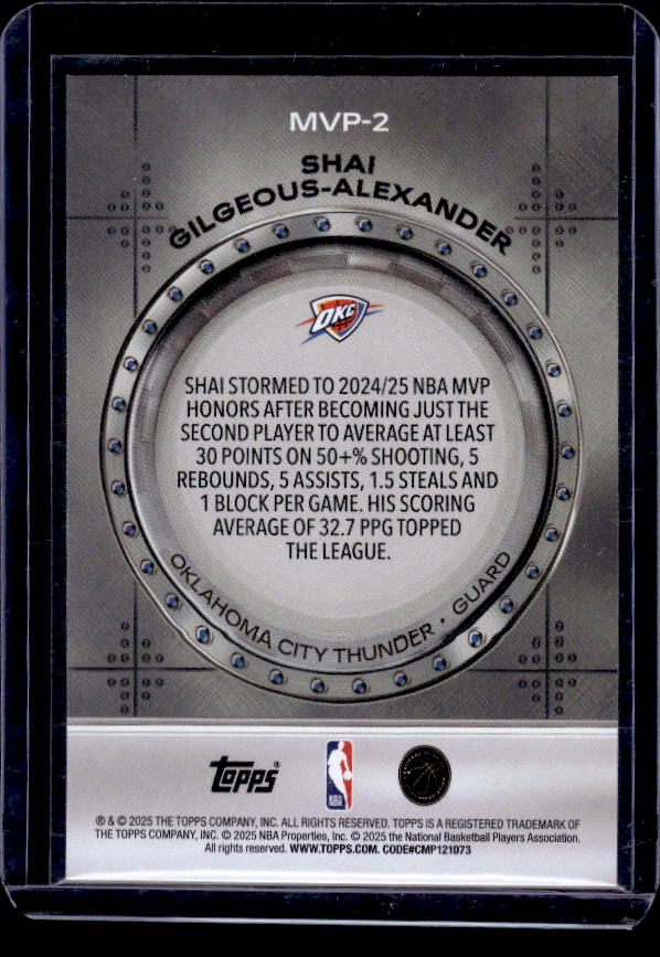 2025-26 Topps #MVP-2 Shai Gilgeous-Alexander MVP Vault