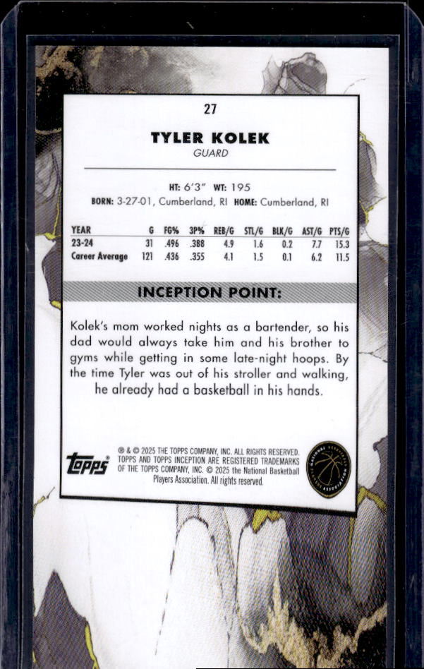 2024-25 Topps Inception #27 Tyler Kolek