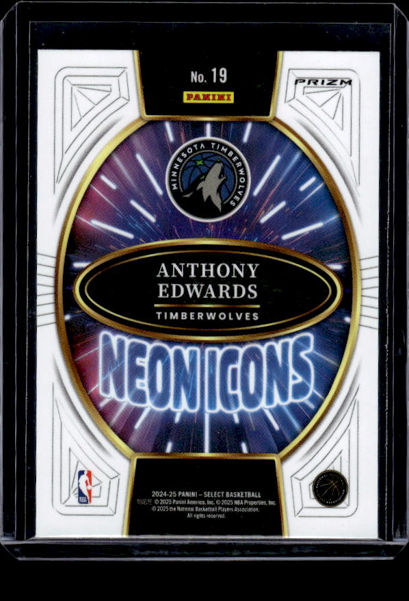 2024-25 Panini Select #19 Anthony Edwards Neon Icons Green Prizms