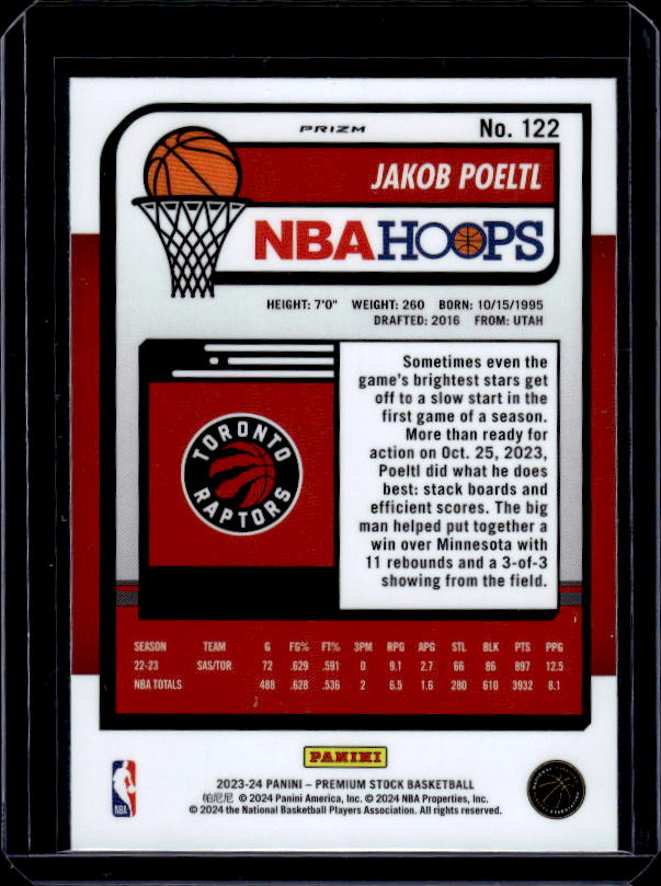 2023-24 Hoops Premium Stock #122 Jakob Poeltl Ice Prizm