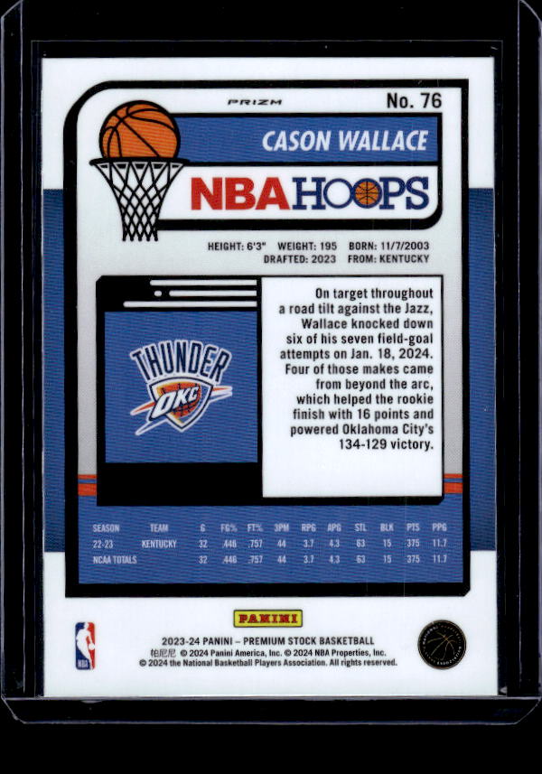 2023-24 Hoops Premium Stock #76 Cason Wallace Ice Prizm