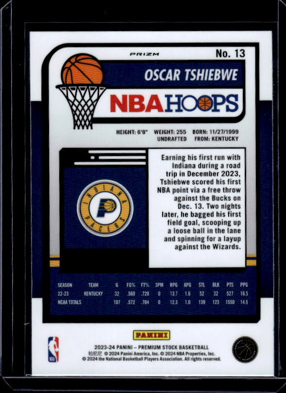 2023-24 Hoops Premium Stock #13 Oscar Tshiebwe Ice Prizm