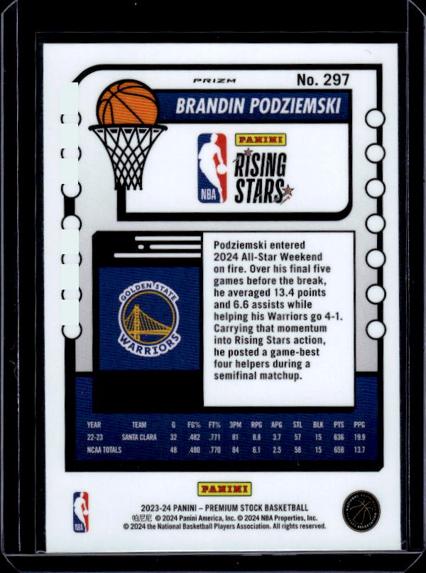 2023-24 Hoops Premium Stock #297 Brandin Podziemski Ice Prizm