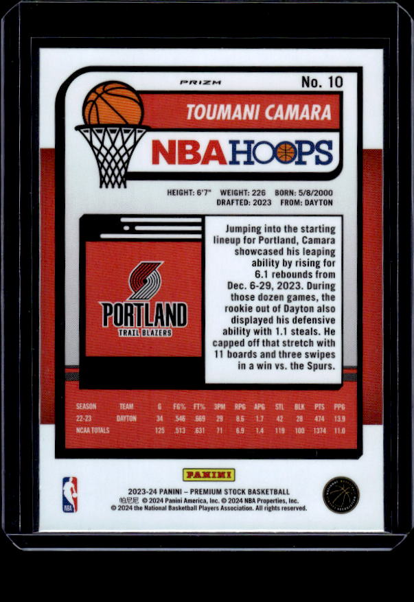 2023-24 Hoops Premium Stock #10 Toumani Camara Ice Prizm