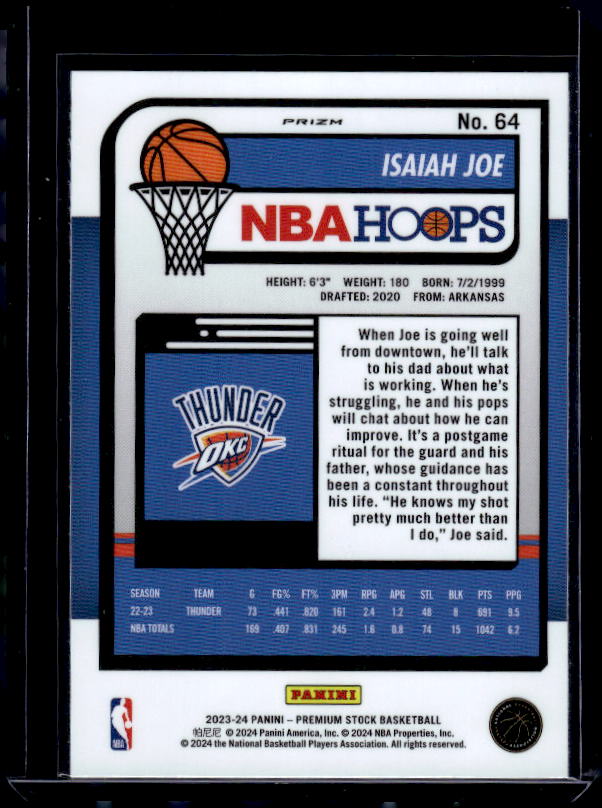 2023-24 Hoops Premium Stock #64 Isaiah Joe Ice Prizm
