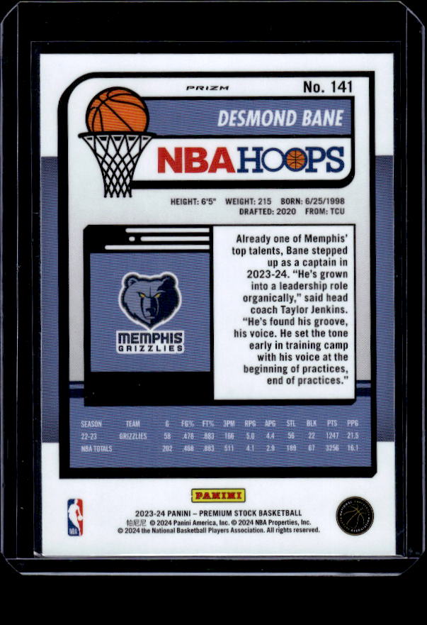 2023-24 Hoops Premium Stock #141 Desmond Bane Ice Prizm