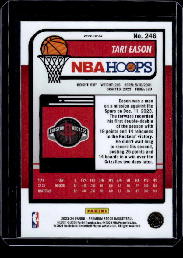 2023-24 Hoops Premium Stock #246 Tari Eason Silver Prizm