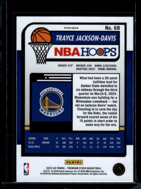 2023-24 Hoops Premium Stock #68 Trayce Jackson-Davis Ice Prizm