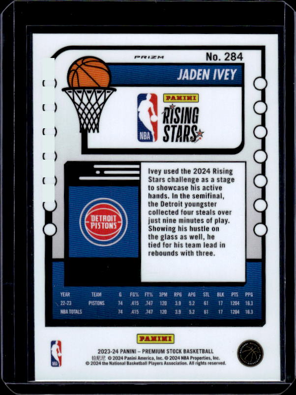 2023-24 Hoops Premium Stock #284 Jaden Ivey Ice Prizm