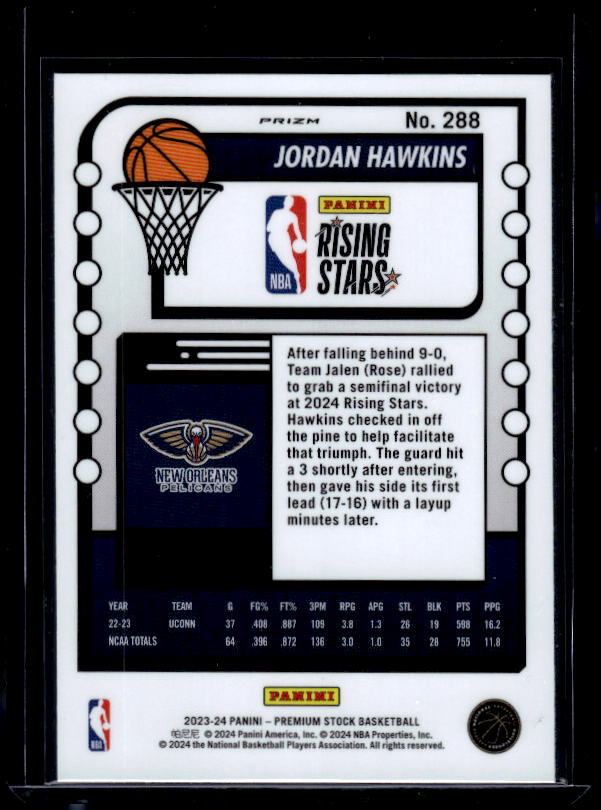2023-24 Hoops Premium Stock #288 Jordan Hawkins Ice Prizm