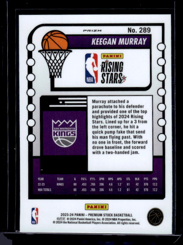 2023-24 Hoops Premium Stock #289 Keegan Murray Ice Prizm