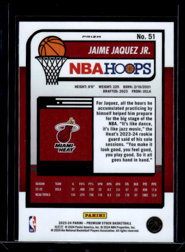 2023-24 Hoops Premium Stock #51 Jaime Jaquez Jr. Ice Prizm