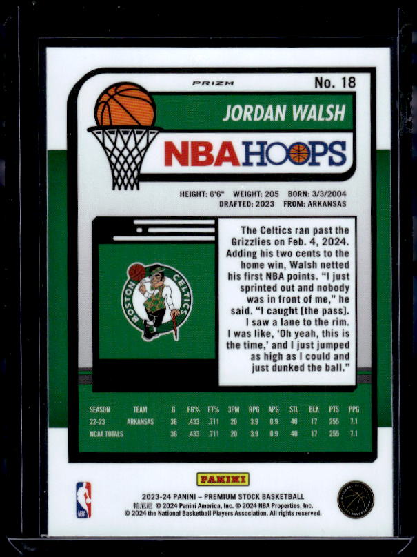 2023-24 Hoops Premium Stock #18 Jordan Walsh Ice Prizm