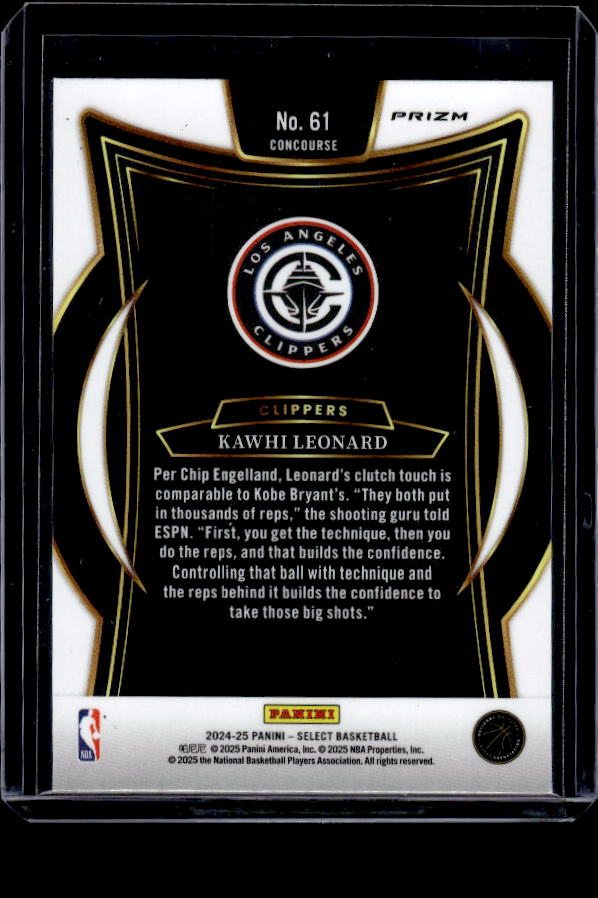 2024-25 Panini Select #61 Kawhi Leonard Orange Flash Prizm
