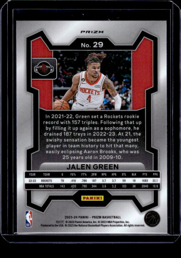 2023-24 Panini Prizm #29 Jalen Green Prizms Green
