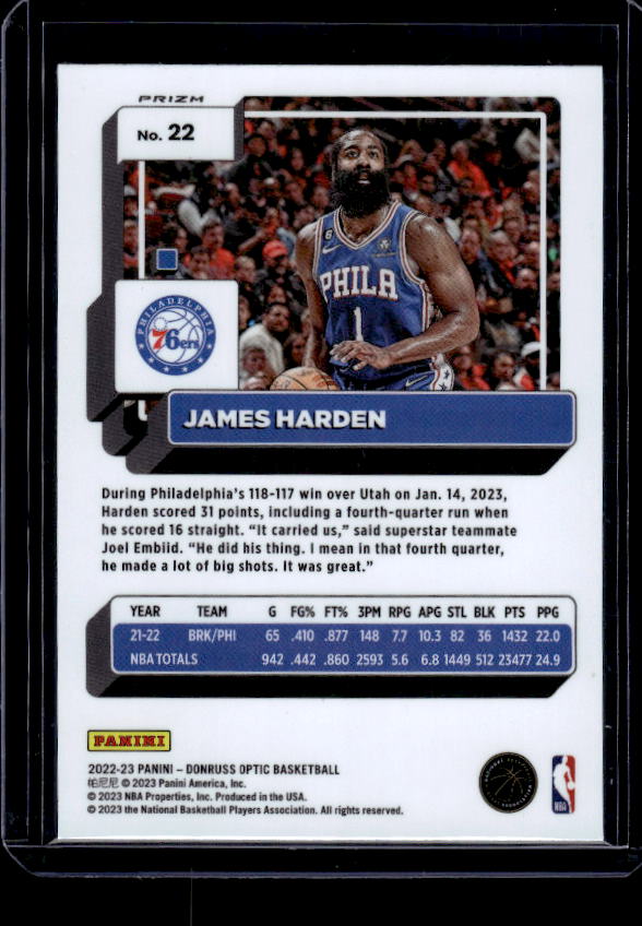 2022-23 Donruss Optic #22 James Harden Purple