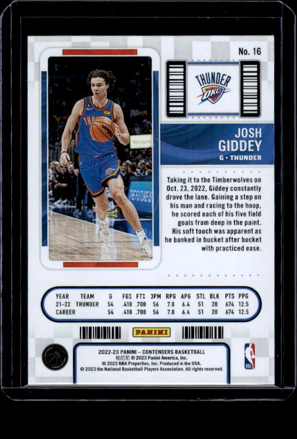 2022-23 Panini Contenders #16 Josh Giddey Season Ticket Premium Edition