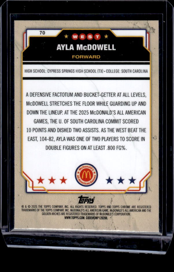 2025 Topps Chrome McDonald's All American #70 Ayla McDowell RayWave