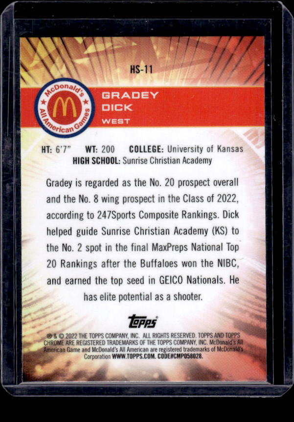 2022 Topps Chrome McDonald's All American #HS-11 Gradey Dick Hoopers