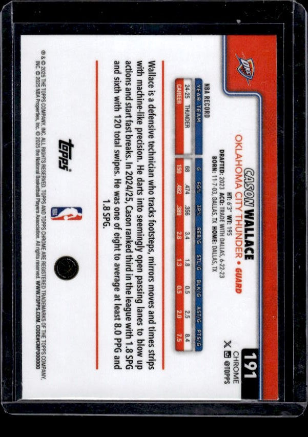 2025-26 Topps Chrome #191 Cason Wallace Wave Refractor
