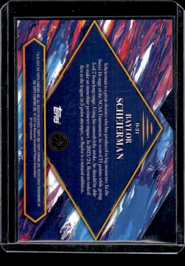 2024-25 Finest #D-21 Baylor Scheierman Debut Purple X-Fractor #/125