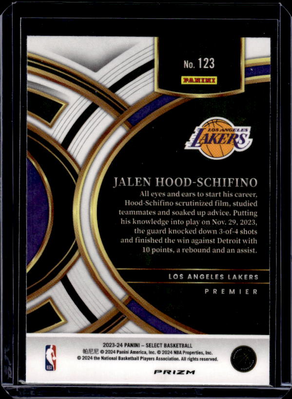 2023-24 Panini Select #123 Jalen Hood-Schifino Green White Purple Prizms