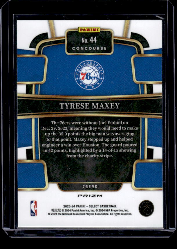 2023-24 Panini Select #44 Tyrese Maxey Orange Flash Prizms