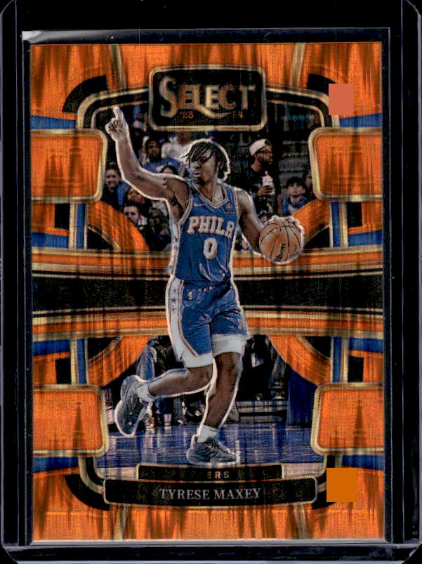 2023-24 Panini Select #44 Tyrese Maxey Orange Flash Prizms