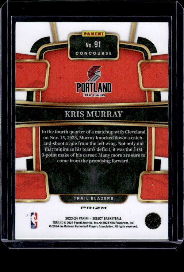 2023-24 Panini Select #91 Kris Murray Green White Purple Prizms