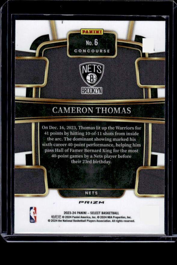 2023-24 Panini Select #6 Cameron Thomas Silver Prizms