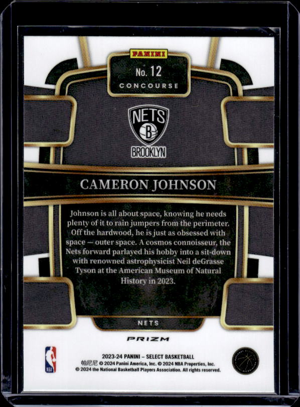 2023-24 Panini Select #12 Cameron Johnson Orange Flash Prizms