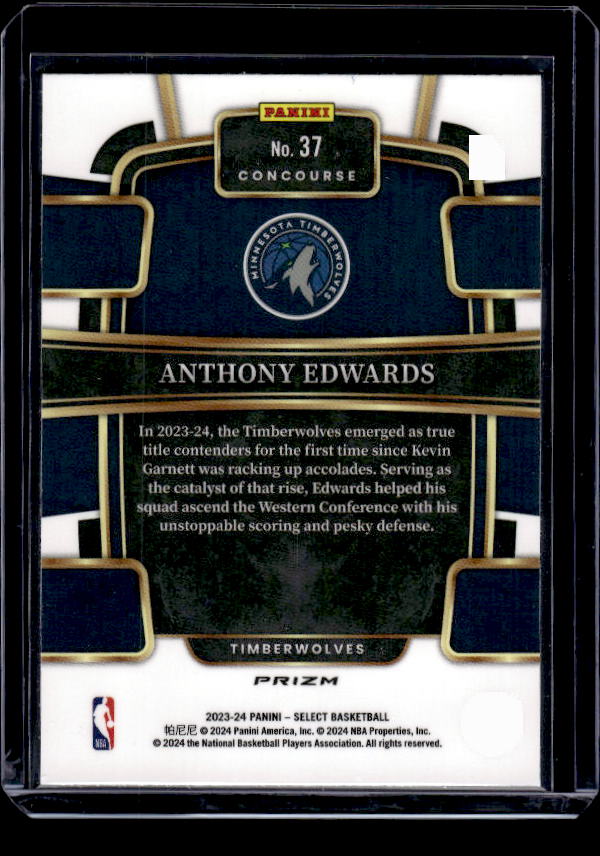 2023-24 Panini Select #37 Anthony Edwards Blue Prizms