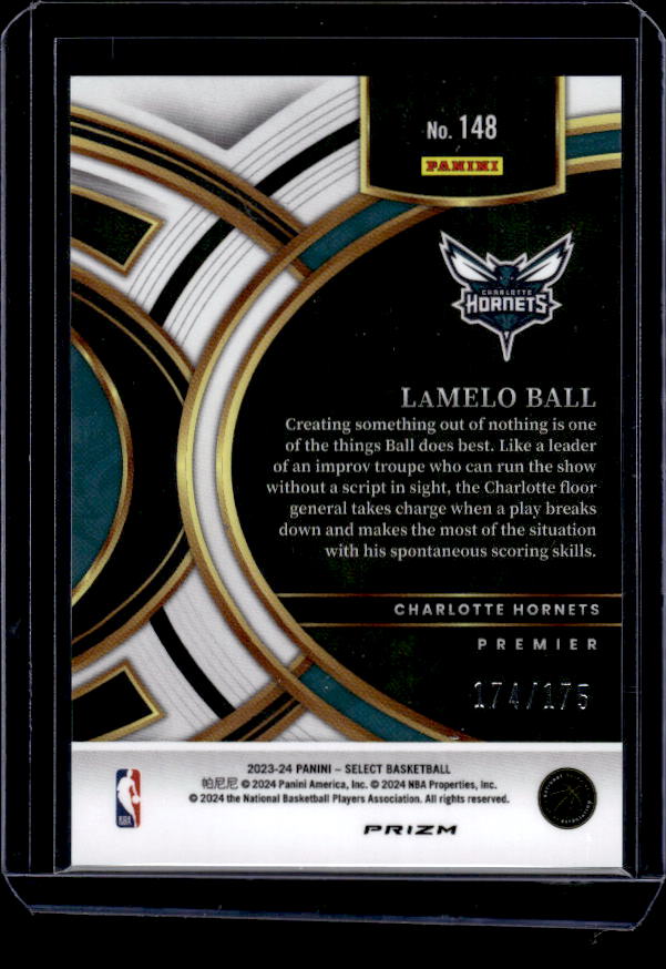 2023-24 Panini Select #148 LaMelo Ball Purple Flash Prizms #/175