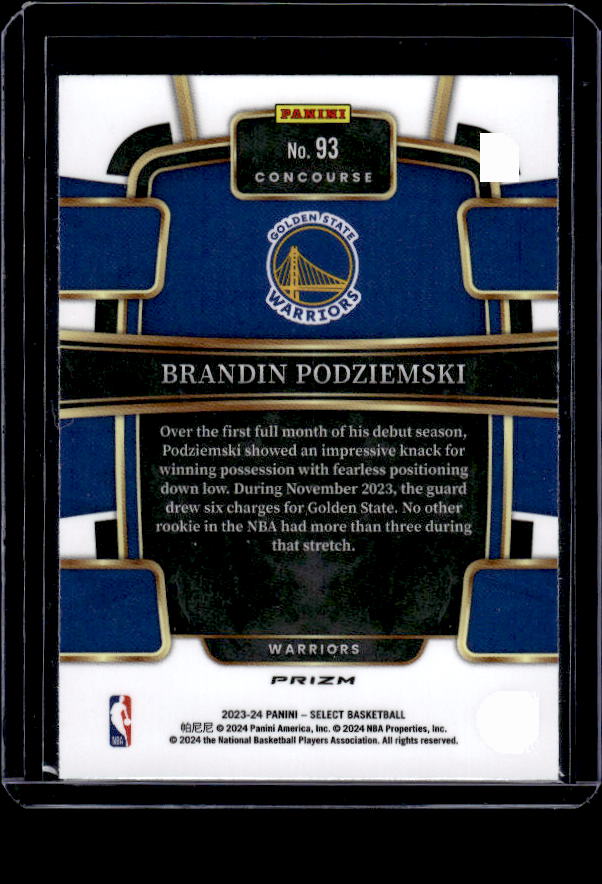 2023-24 Panini Select #93 Brandin Podziemski Silver Prizms