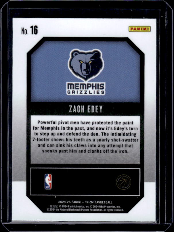 2024-25 Panini Prizm #16 Zach Edey Emergent