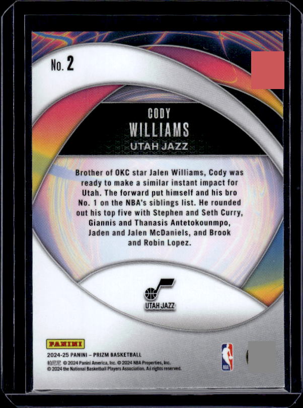 2024-25 Panini Prizm #2 Cody Williams Instant Impact