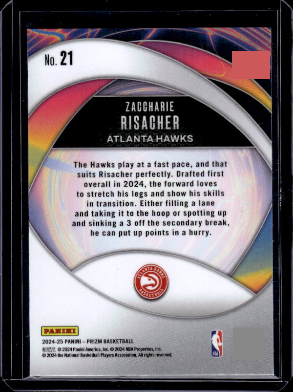 2024-25 Panini Prizm #21 Zaccharie Risacher Instant Impact Prizms Silver