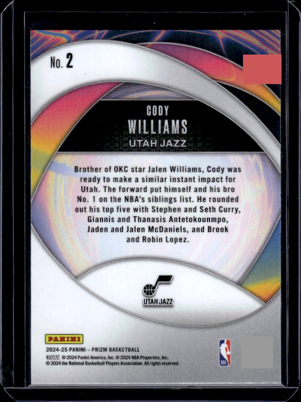 2024-25 Panini Prizm #2 Cody Williams Instant Impact Prizms Silver