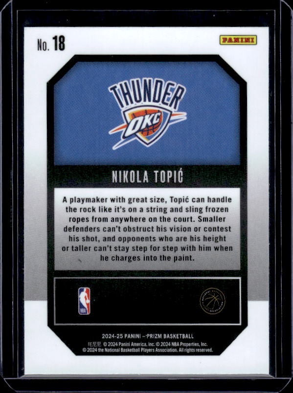 2024-25 Panini Prizm #18 Nikola Topic Emergent