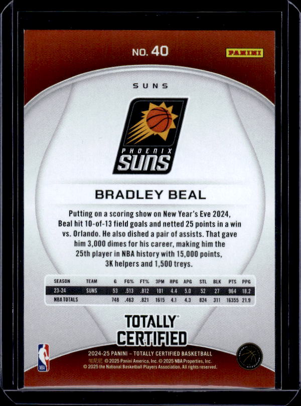 2024-25 Panini Totally Certified #40 Bradley Beal