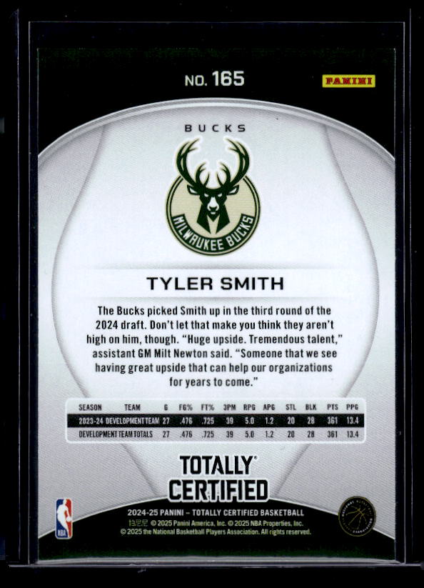 2024-25 Panini Totally Certified #165 Tyler Smith