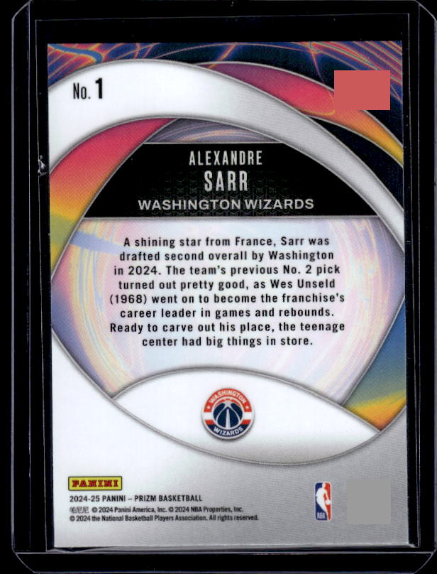 2024-25 Panini Prizm #1 Alexandre Sarr Instant Impact