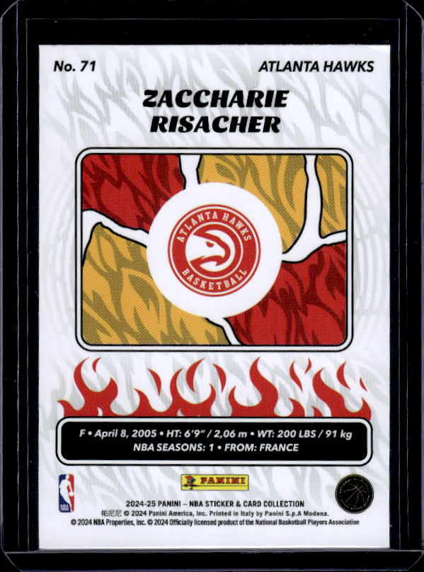 2024-25 Panini NBA Sticker & Card Collection #71 Zaccharie Risacher Cards
